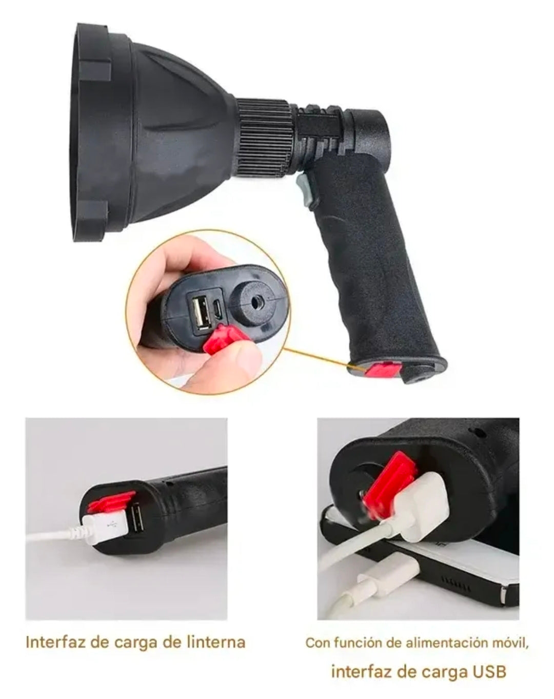 Foco Proyector LED Táctico 10W Recargable con Trípode