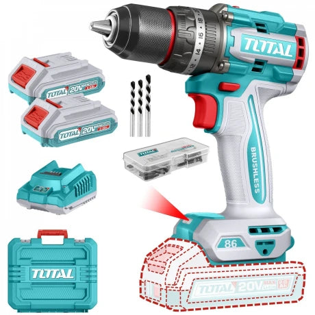 Taladro Percutor Total 20V - Motor Brushless (Potencia Extrema)